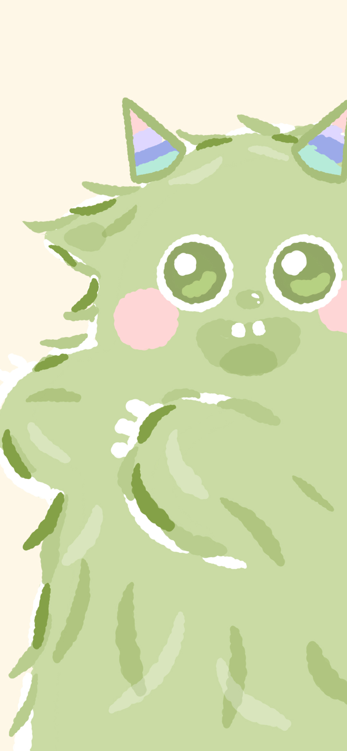 [2436×1125]小怪兽 可爱 萌 绿色 开心 苹果手机动漫壁纸图片