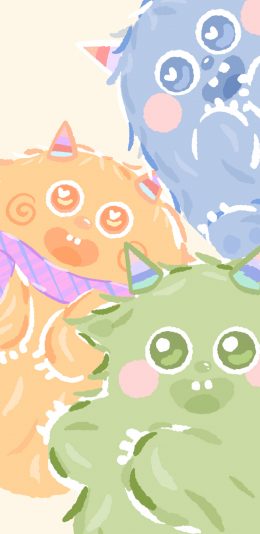 [2436x1125]小怪兽 可爱 萌 色彩 苹果手机动漫壁纸图片