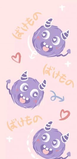 [2436x1125]小怪兽 平铺 可爱 爱心 苹果手机动漫壁纸图片