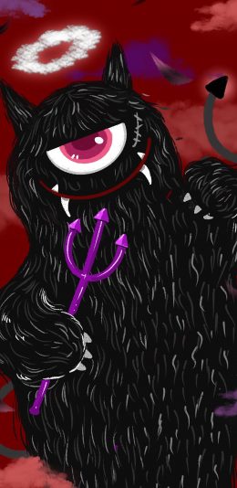 [2436x1125]小怪兽 恶魔 黑 独眼 苹果手机动漫壁纸图片