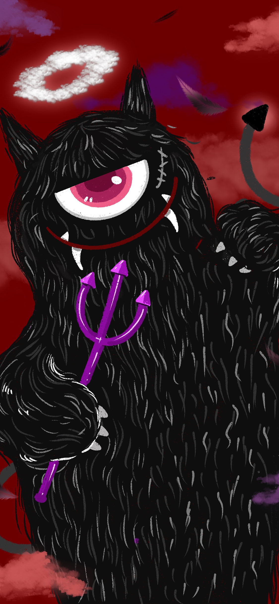 [2436×1125]小怪兽 恶魔 黑 独眼 苹果手机动漫壁纸图片