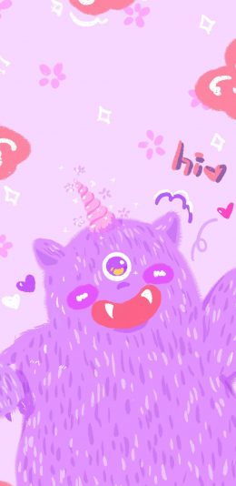 [2436x1125]小怪兽 爱心 hi 可爱 独眼 苹果手机动漫壁纸图片
