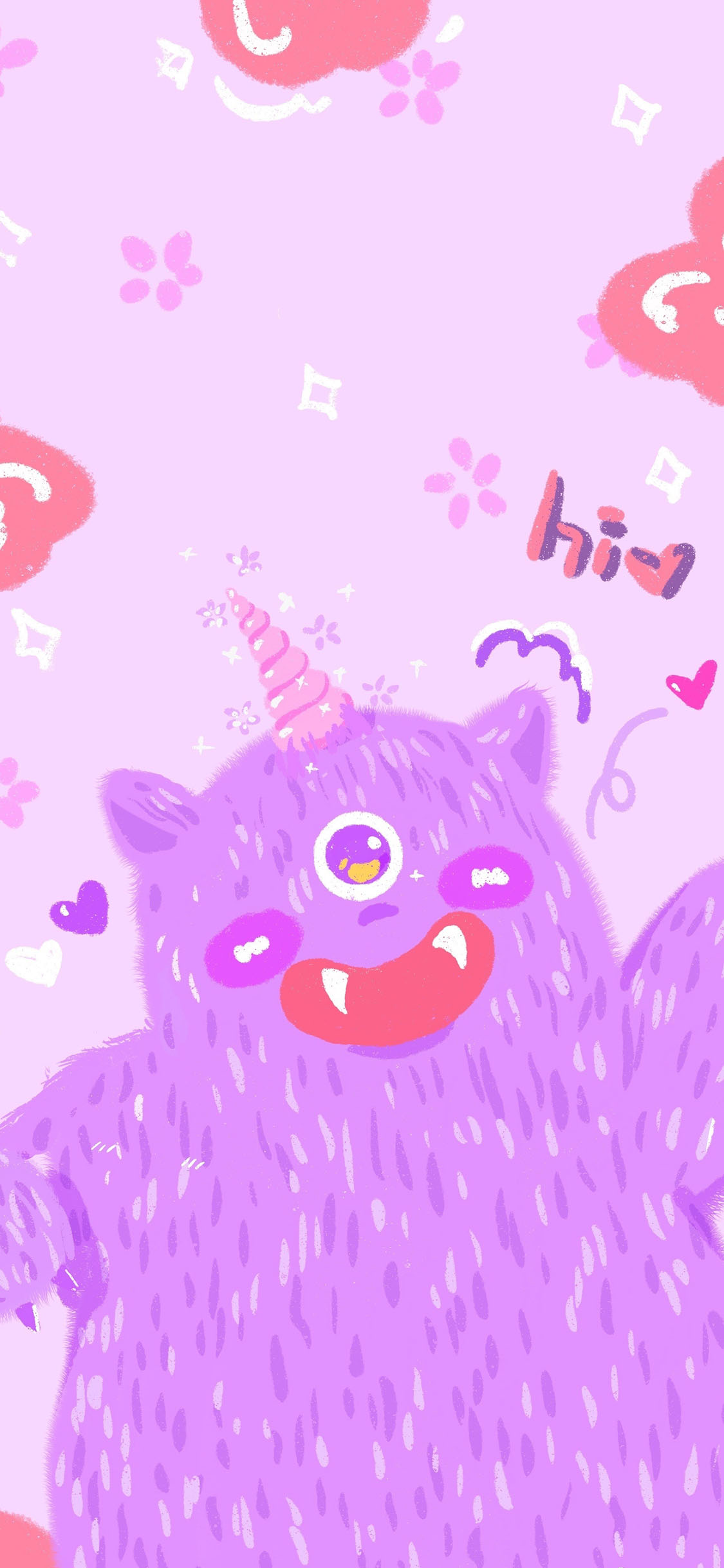 [2436×1125]小怪兽 爱心 hi 可爱 独眼 苹果手机动漫壁纸图片