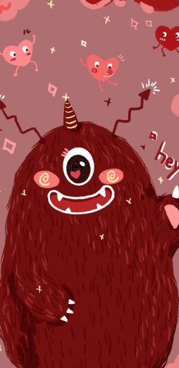 [2436x1125]小怪兽 爱心 可爱 hey 苹果手机动漫壁纸图片