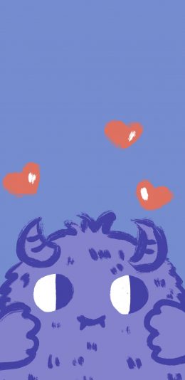 [2436x1125]小怪兽 爱心 可爱 卡通 苹果手机动漫壁纸图片