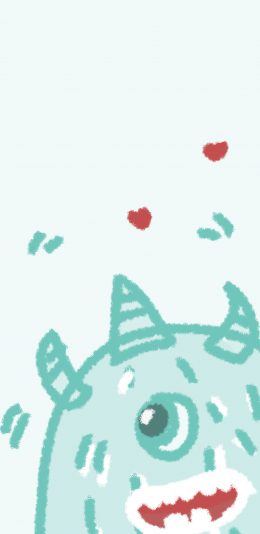 [2436x1125]小怪兽 独眼 可爱 爱心 苹果手机动漫壁纸图片