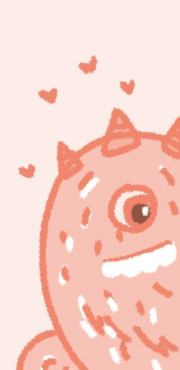 [2436x1125]小怪兽 独眼 粉 可爱 爱心 苹果手机动漫壁纸图片