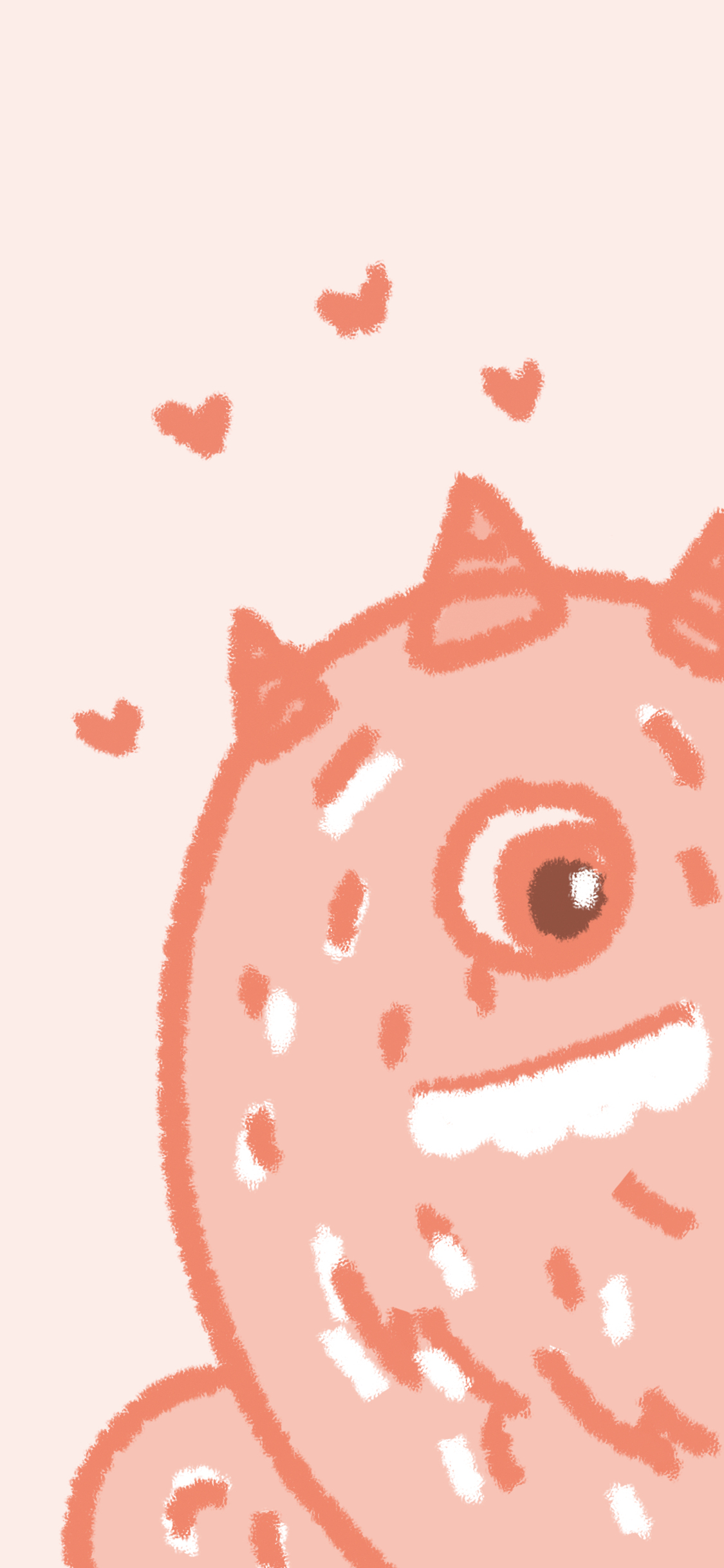 [2436×1125]小怪兽 独眼 粉 可爱 爱心 苹果手机动漫壁纸图片