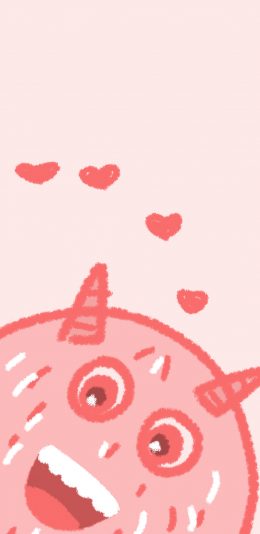 [2436x1125]小怪兽 粉 可爱 爱心 苹果手机动漫壁纸图片