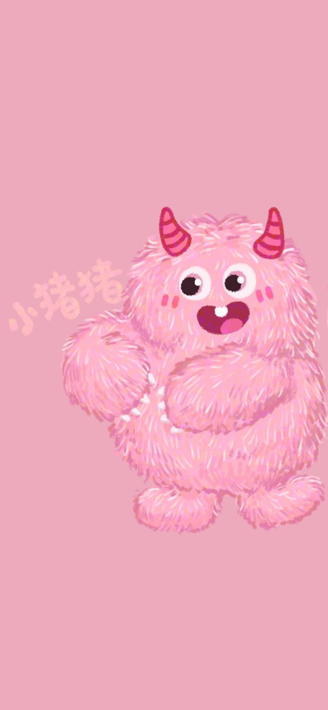 [2436×1125]小怪兽 粉 小猪猪 苹果手机动漫壁纸图片