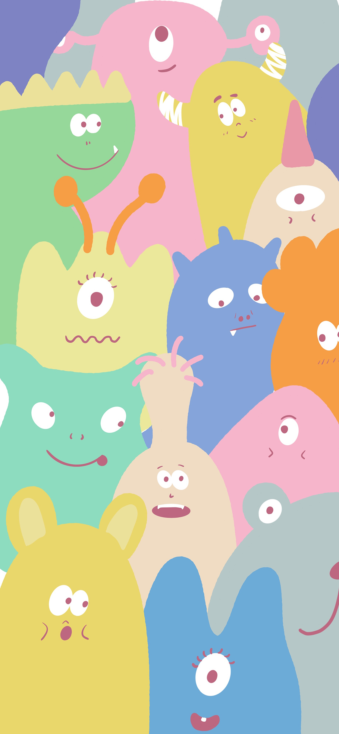 [2436×1125]小怪兽 色彩 平铺 苹果手机动漫壁纸图片