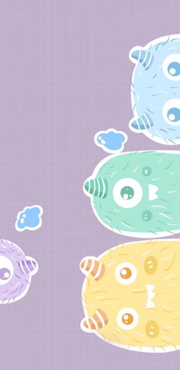 [2436x1125]小怪兽 萌 可爱 大眼睛 尖牙 苹果手机动漫壁纸图片