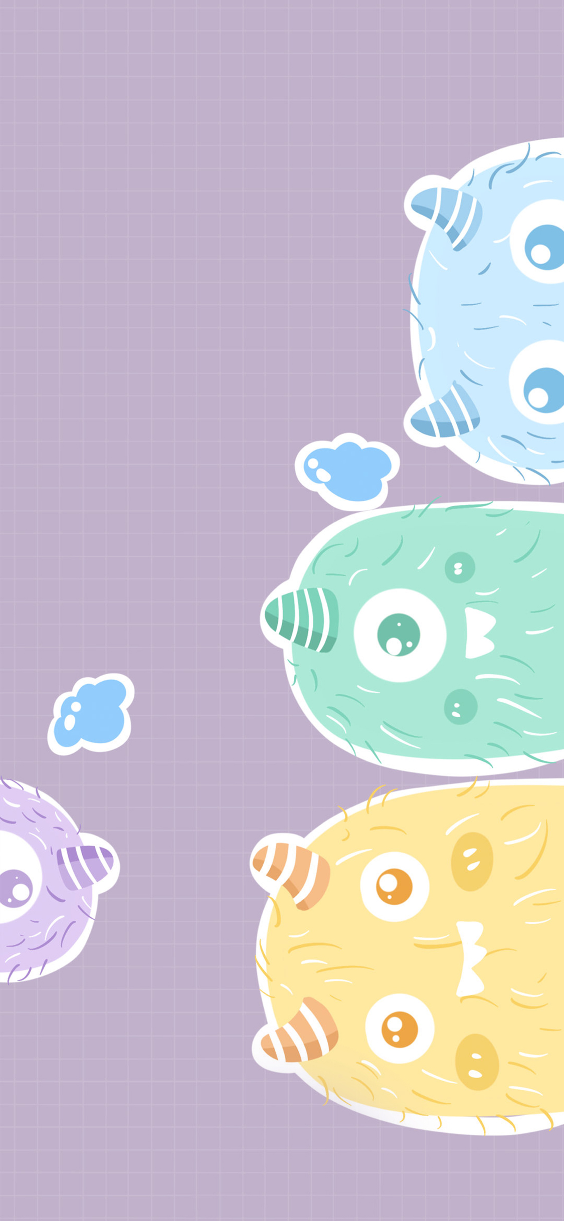 [2436×1125]小怪兽 萌 可爱 大眼睛 尖牙 苹果手机动漫壁纸图片