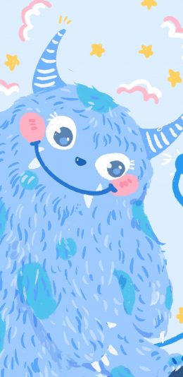 [2436x1125]小怪兽 蓝 可爱 卡通 苹果手机动漫壁纸图片