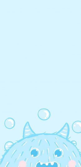 [2436x1125]小怪兽 蓝色 可爱 卡通 苹果手机动漫壁纸图片