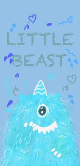 [2436x1125]小怪兽 蓝色 牙齿 角 苹果手机动漫壁纸图片