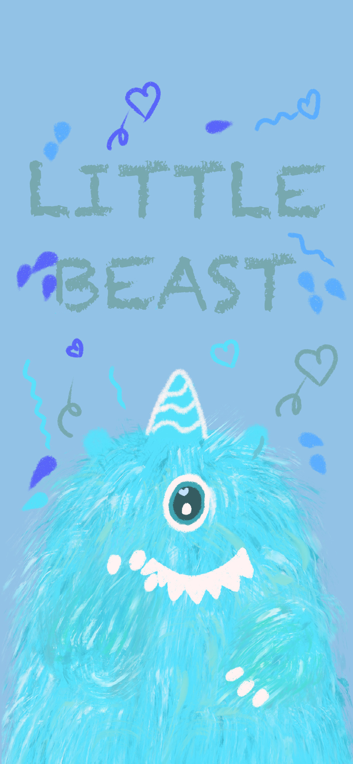 [2436×1125]小怪兽 蓝色 牙齿 角 苹果手机动漫壁纸图片