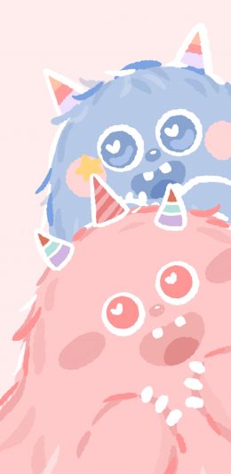 [2436x1125]小怪兽 角 可爱 萌 苹果手机动漫壁纸图片