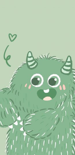 [2436x1125]小怪兽 角 绿色 可爱 萌 苹果手机动漫壁纸图片