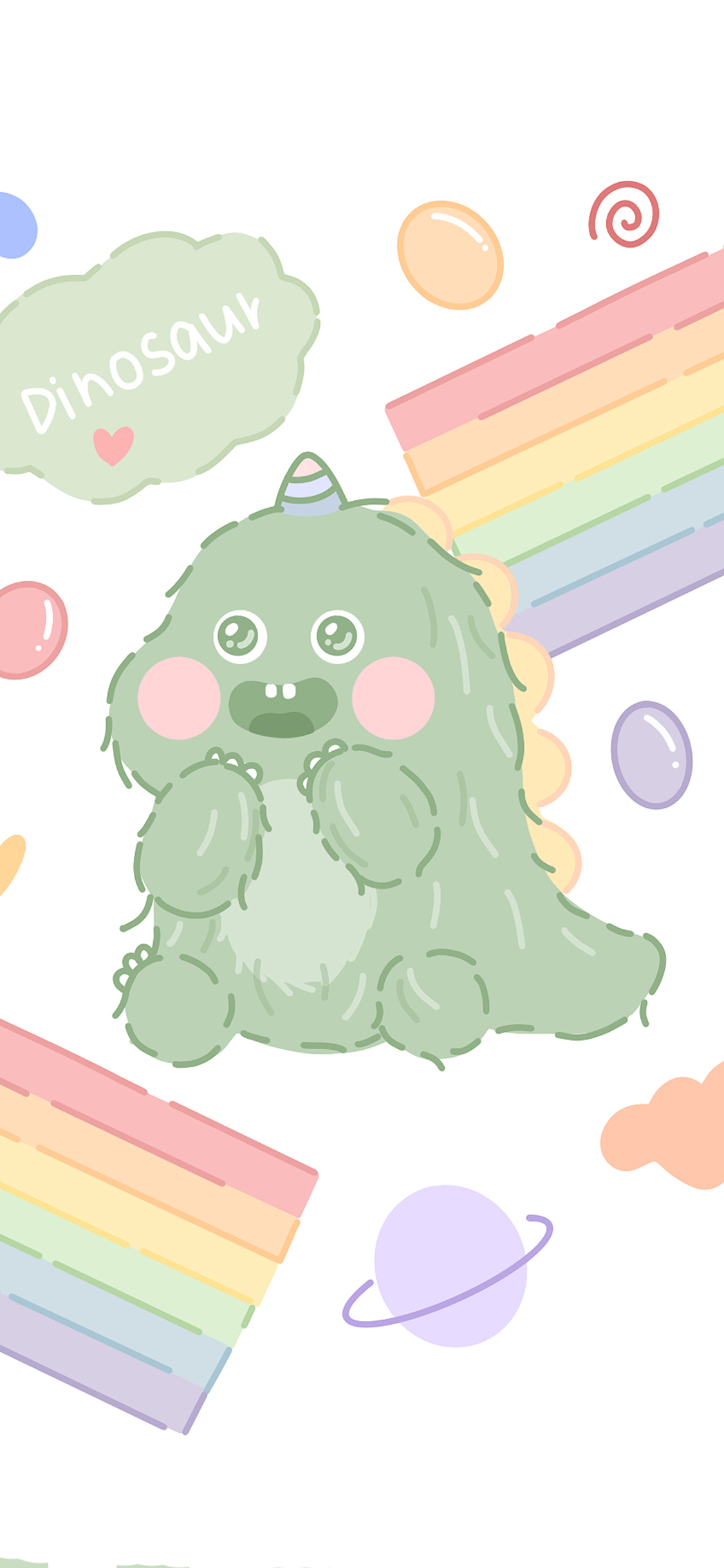 [2436×1125]小恐龙 dinosaur 色彩 可爱 苹果手机动漫壁纸图片