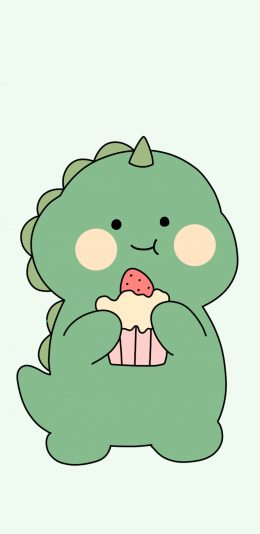 [2436x1125]小恐龙 可爱 蛋糕 绿 苹果手机动漫壁纸图片