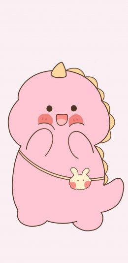 [2436x1125]小恐龙 粉 可爱 卡通 苹果手机动漫壁纸图片