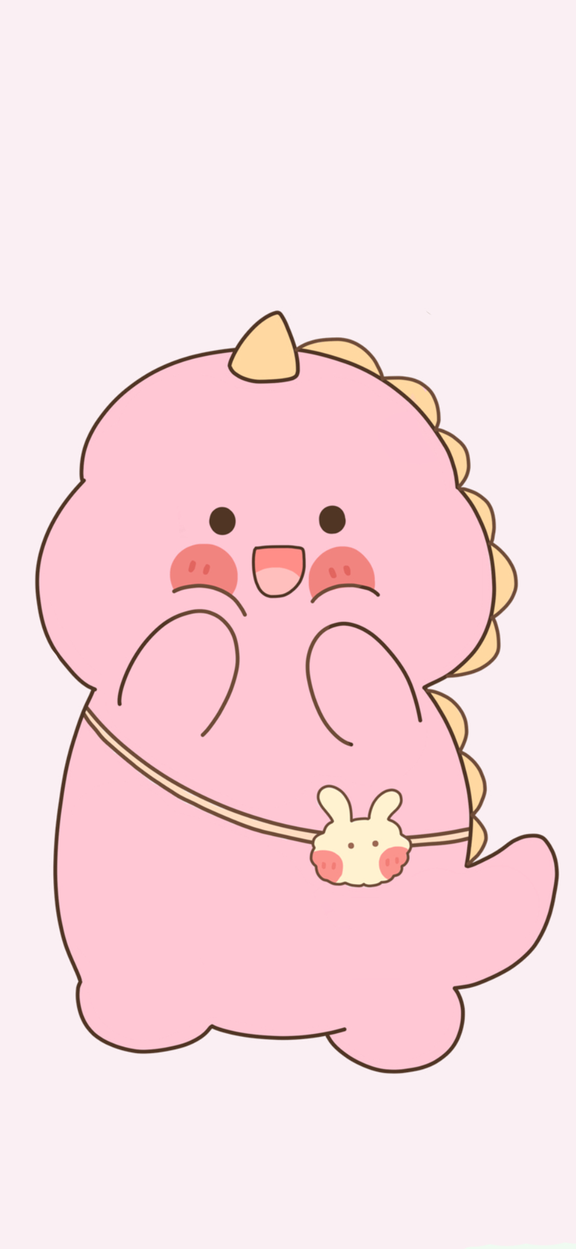 [2436×1125]小恐龙 粉 可爱 卡通 苹果手机动漫壁纸图片