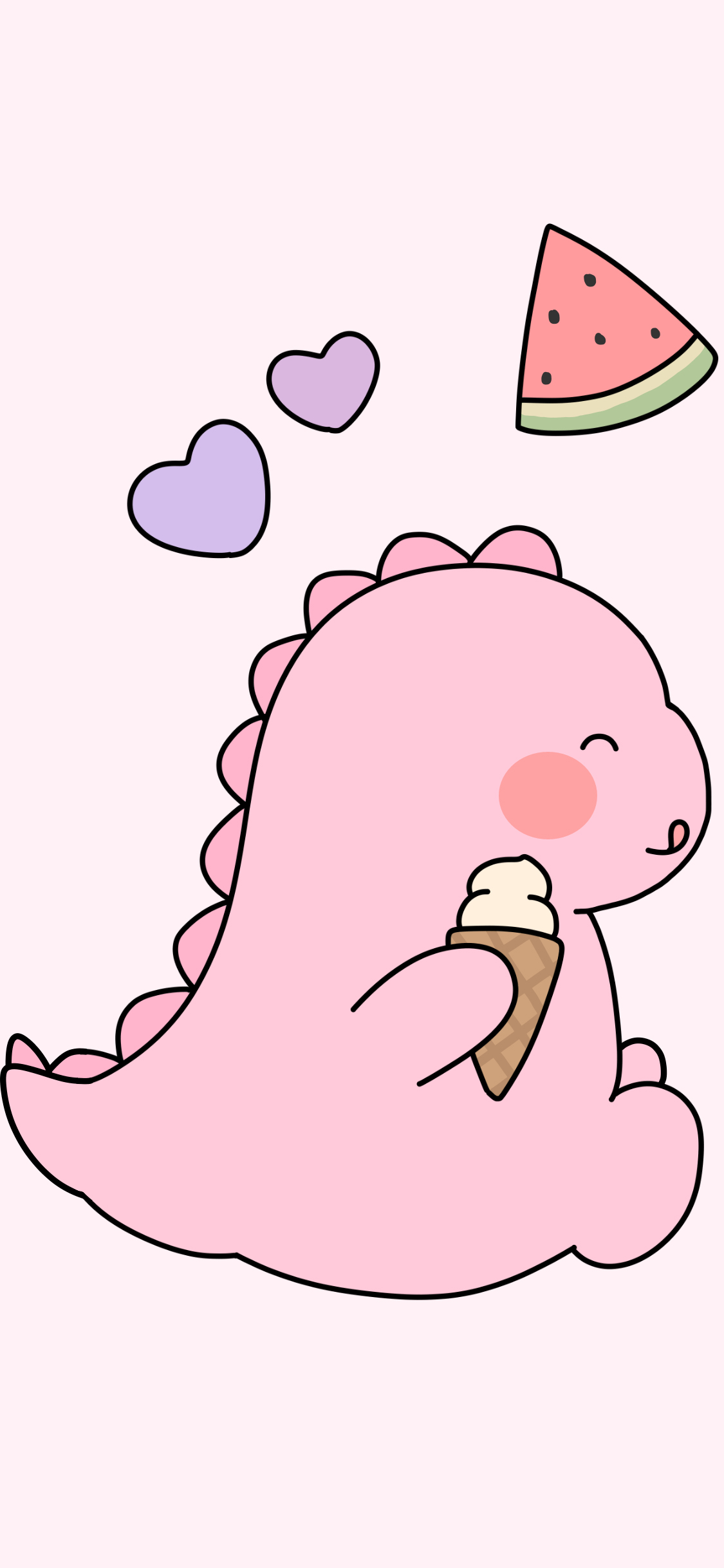[2436×1125]小恐龙 粉 西瓜 爱心 苹果手机动漫壁纸图片