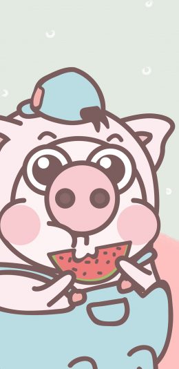[2436x1125]小恭猪 可爱 吃瓜 卡通 苹果手机动漫壁纸图片