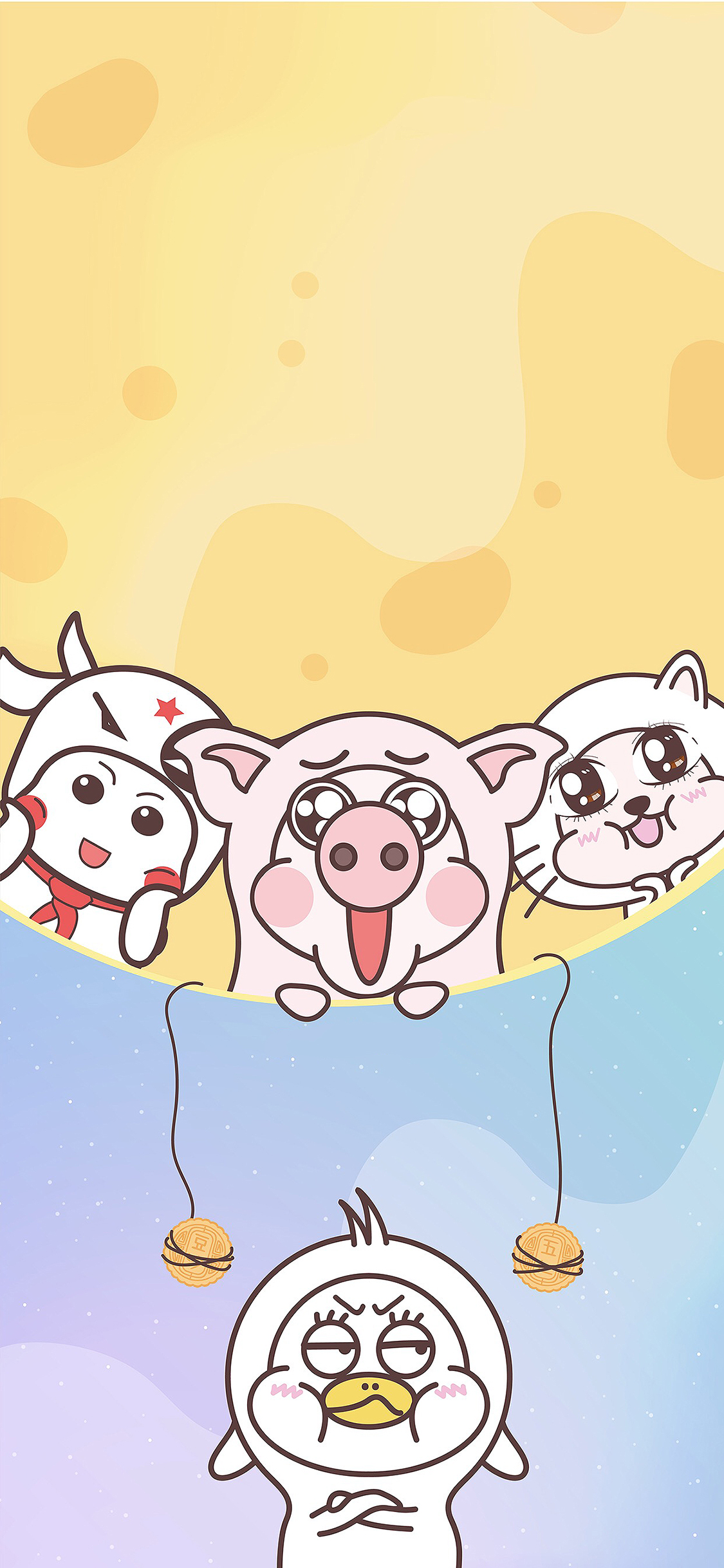 [2436×1125]小恭猪 月亮 月饼 可爱 苹果手机动漫壁纸图片