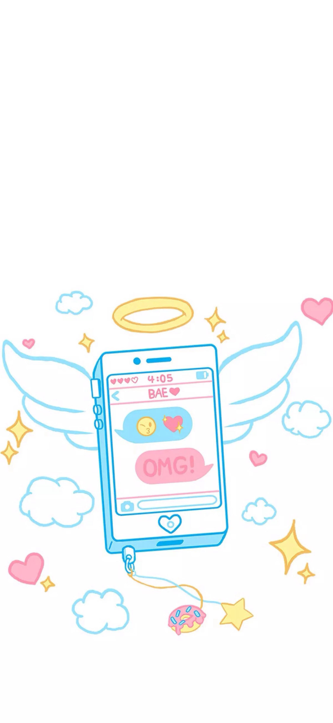 [2436×1125]小清新 卡通 手机 翅膀 苹果手机动漫壁纸图片