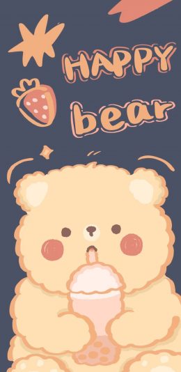 [2436x1125]小熊 happy bear 可爱 苹果手机动漫壁纸图片