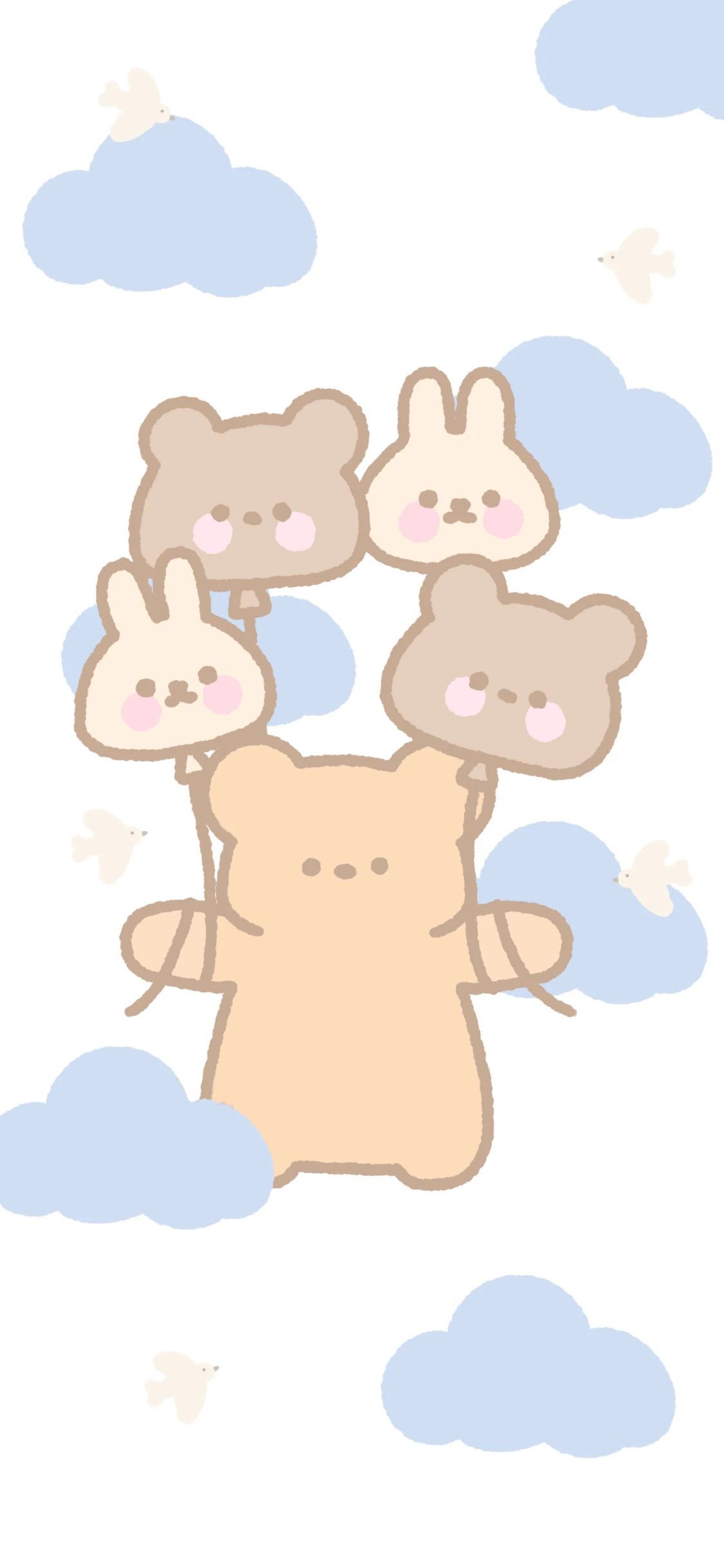 [2436×1125]小熊 可爱 卡通 云朵 苹果手机动漫壁纸图片
