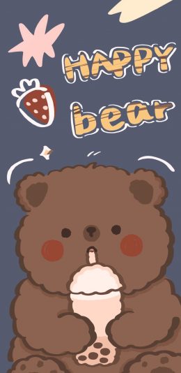 [2436x1125]小熊 可爱 奶茶 happy bear 苹果手机动漫壁纸图片