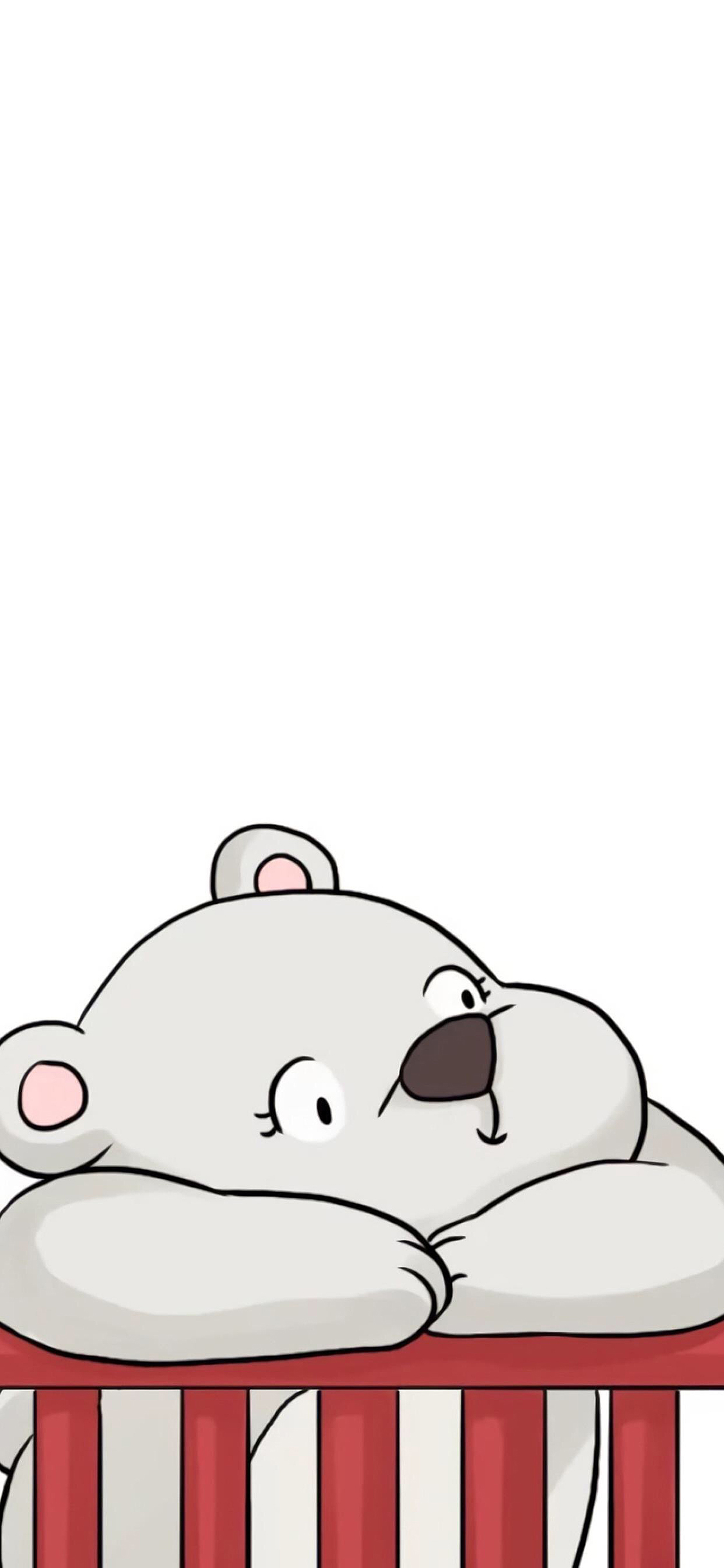 [2436×1125]小熊 可爱 栏杆 卡通 苹果手机动漫壁纸图片