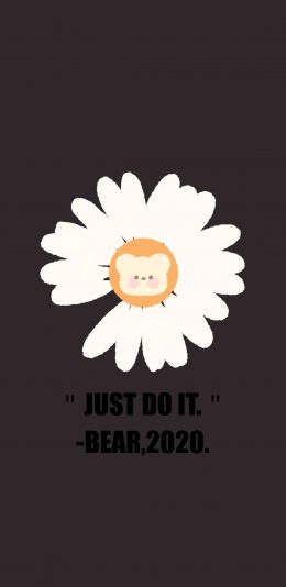 [2436x1125]小熊 可爱 菊花 just do it 苹果手机动漫壁纸图片