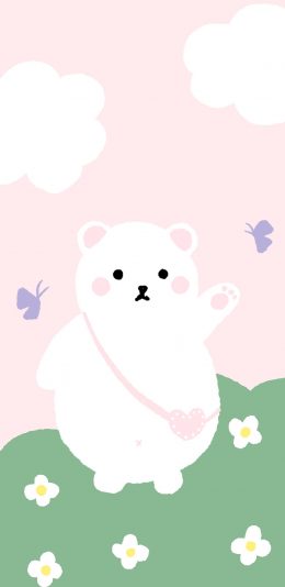 [2436x1125]小熊 小花 云彩 蝴蝶 苹果手机动漫壁纸图片