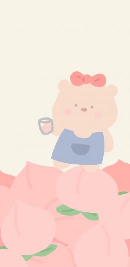 [2436x1125]小熊 桃子 可爱 粉 苹果手机动漫壁纸图片