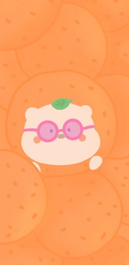 [2436x1125]小熊 橙色 可爱 卡通 苹果手机动漫壁纸图片