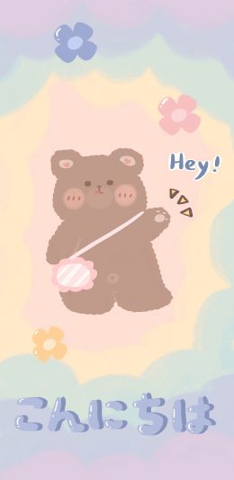 [2436x1125]小熊 渐变 色彩 hey 苹果手机动漫壁纸图片