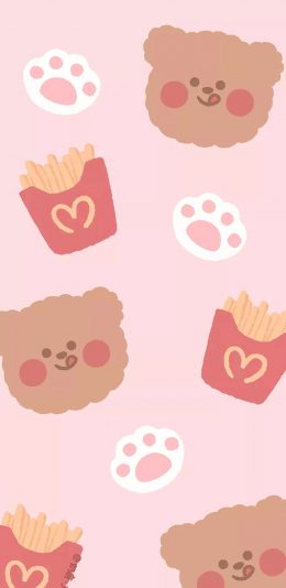 [2436x1125]小熊 猫爪 薯条 可爱 苹果手机动漫壁纸图片