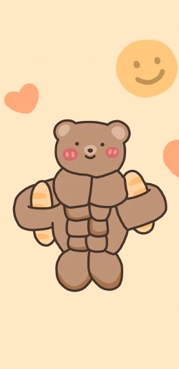 [2436x1125]小熊 笑脸 表情 腹肌 胸肌 苹果手机动漫壁纸图片