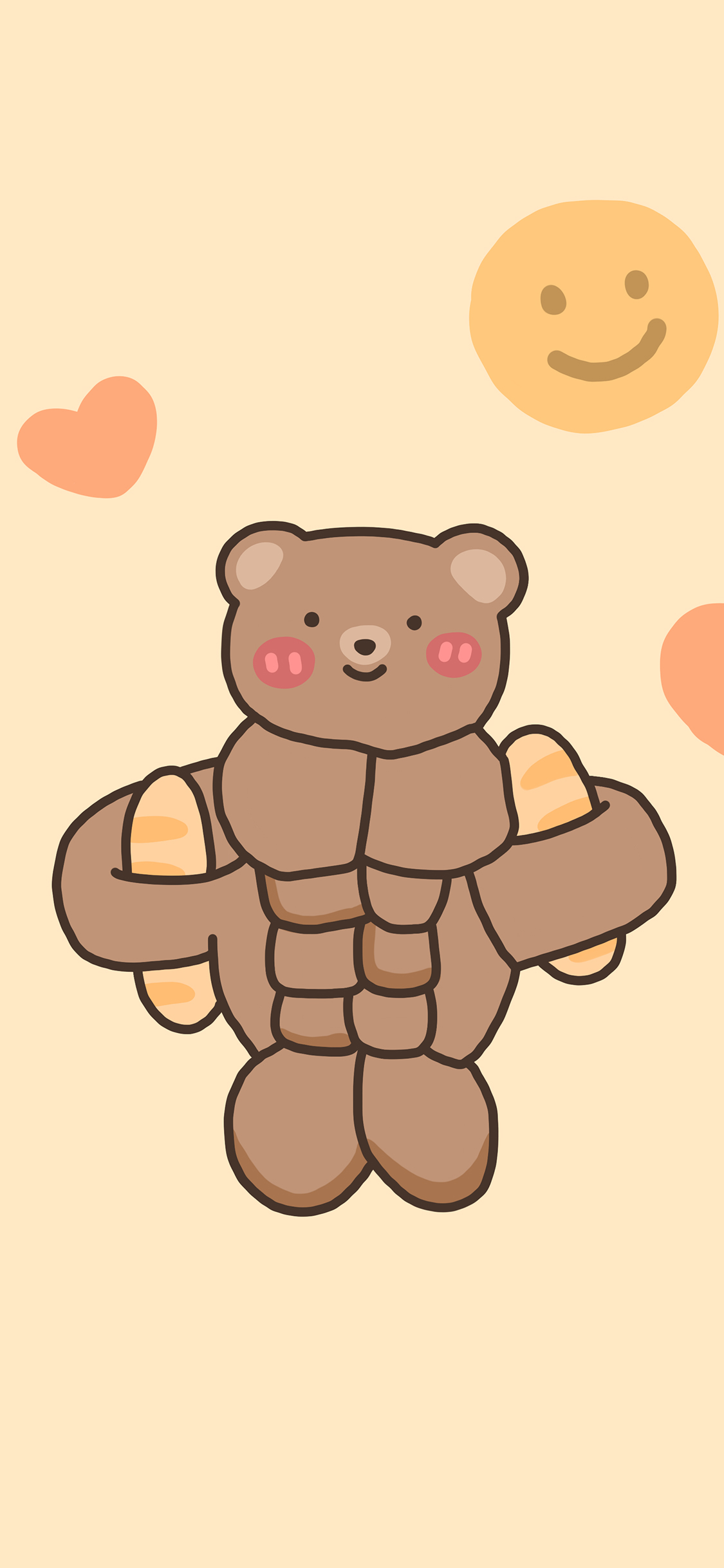 [2436×1125]小熊 笑脸 表情 腹肌 胸肌 苹果手机动漫壁纸图片