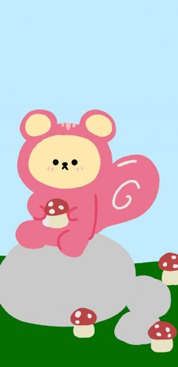 [2436x1125]小熊 粉色 蘑菇 可爱 苹果手机动漫壁纸图片