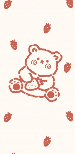 [2436x1125]小熊 草莓 可爱 平铺 卡通 苹果手机动漫壁纸图片