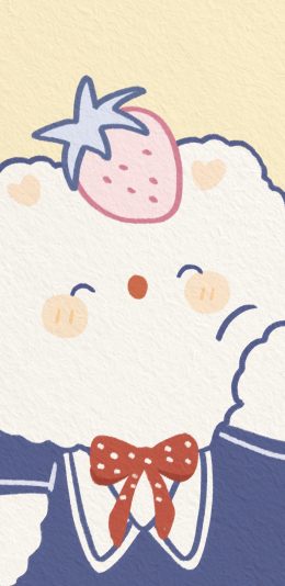 [2436x1125]小熊 草莓 蝴蝶结 可爱 苹果手机动漫壁纸图片