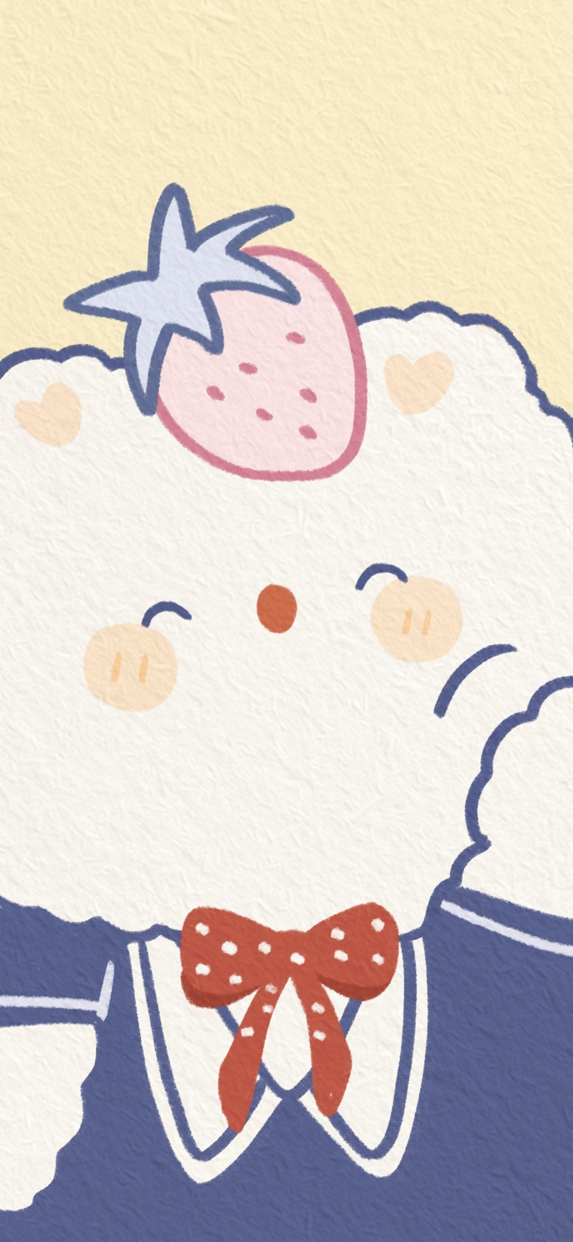 [2436×1125]小熊 草莓 蝴蝶结 可爱 苹果手机动漫壁纸图片