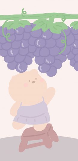 [2436x1125]小熊 葡萄 可爱 卡通 苹果手机动漫壁纸图片