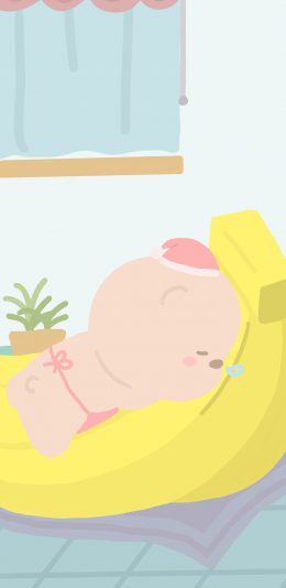 [2436x1125]小熊 香蕉 肚兜 可爱 苹果手机动漫壁纸图片