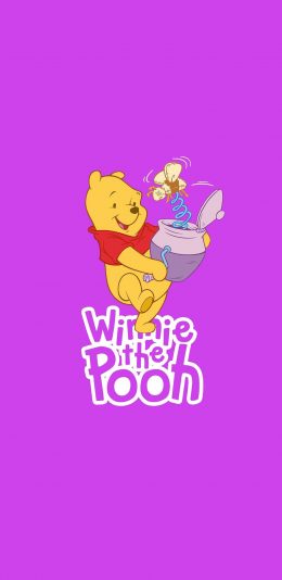 [2436x1125]小熊维尼 卡通 动画 蜜蜂 紫色 苹果手机动漫壁纸图片